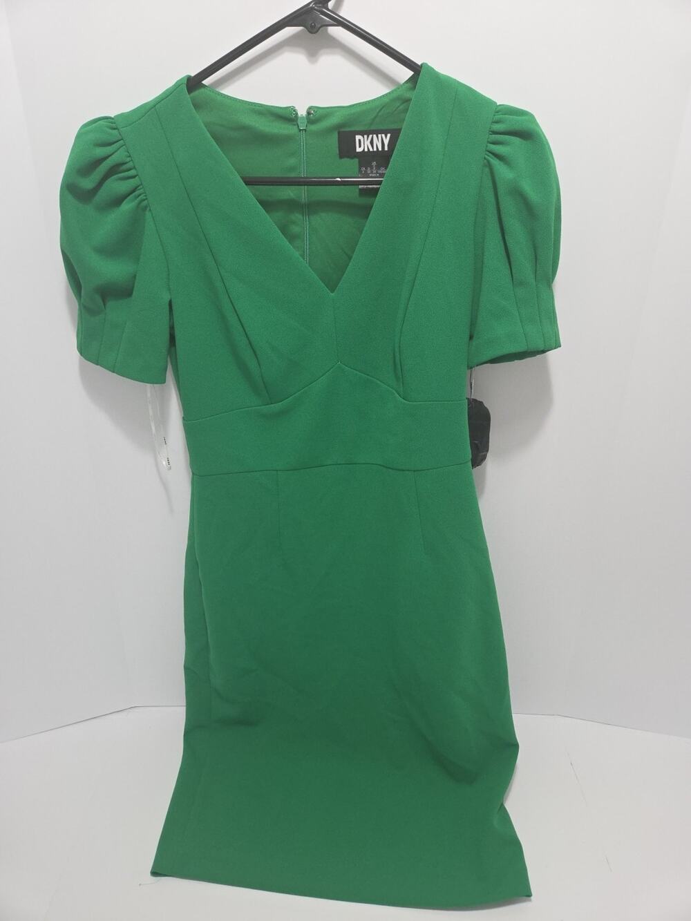 New DKNY Womens Size 2 Green Midi Shift Dress Short Sleeve Workwea